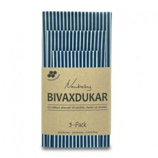 3-pack bivaxdukar blå rand, som används för hållbar förvaring av mat