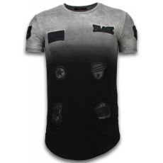 Leather Patched Long FiT-Shirt - Herr T-Shirt Svart
