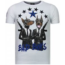 Bad Boys Pinscher Rhinestone - Herr T-Shirt Vit
