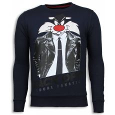 Pussy Cat Rhinestone Sweater - Tröjor Män Blå