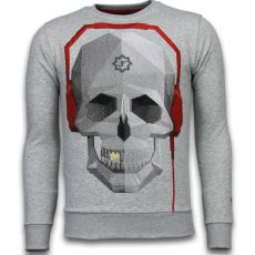 Skull Beat Rhinestone Sweater - Herr Tröja Grå