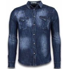 Jeansskjorta Slim Fit - Mörk Jeansskjorta - B - Blå