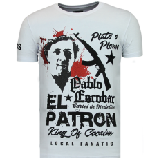 El Patron Pablo Rhinestone -Man T-Shirt Vit