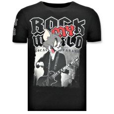 Rolig T-tröja Män - Rock My World Cat Svart