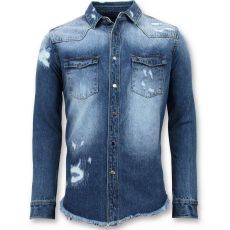 Long Denim Shirt - Män S Denim Blouse - Blå