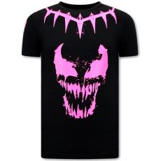 T-Shirt Med Tryck Venom Face Neon - Svart