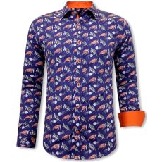 Sköldpadda Tryck Skjorta Slim Fit Blå