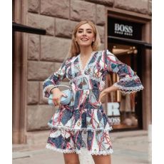 Royal Luxe Print Dress - Vit Blå