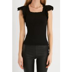 Elastisk Ribbtopp Dam - T - Svart
