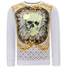 Tryck På Tröja Skull Strass Vit