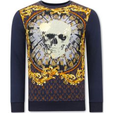 Heren Sweater Met PriHerrtröjor Skull Strass Blant - Skull Strass Blauw