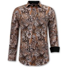 Tijgerprint Skjortor Herr Slim Fit Brun