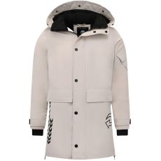Beige Vinterjacka Herr Med Huva