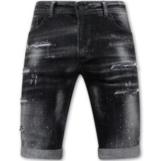 Paint Splatter Destroy Shorts Stonewash Herr Slim Fit -- Svart