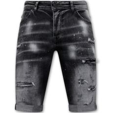 Distressed Short Stonewash Men Slim Fit -- Svart