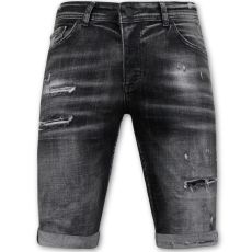 Stonewashed Ripped Men's Short - Slim Fit -- Svart