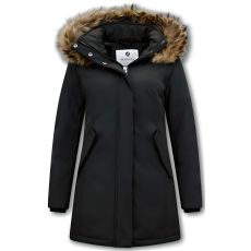 Parka Damer - Fuskpälskrage - Slim Fit - Svart