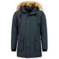 Parkas Vinterjackor Herr - Jacka Med Äkta Päls - Blå - Storlek S