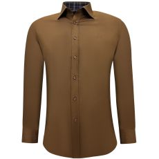 Business Skjorta Herr - Slim Fit Blus Stretch - Brun