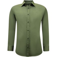 A Business Slim Fit Satin Skjortor Herr Enfärgad - Grön