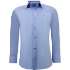 Business Neat Satin Herrskjortor Långärmad - Blå