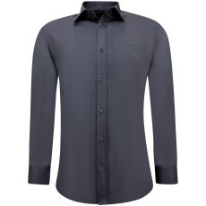 Enfärgad Herrblus Med Långa Armar Slim Fit - Grå