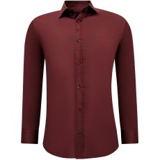 Satinblus För Män Slim Fit - Bordeaux
