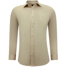 Icke-järn Satinskjorta Slim Fit Långärmad Herr - Beige