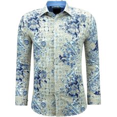 Herrtrycksskjortor Långärmade Slim Fit Blå