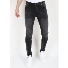 Svarta Slim Fit Stretchjeans Med Hål För Män - MM