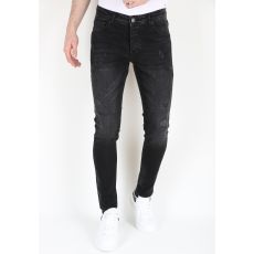Stonewashed Slim-fit Stretchjeans För Män -MM- Svart