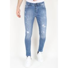 Slim-fit Jeans Stonewash Med Hål För Män -MM- Blå