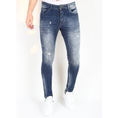 Stonewashed Slim Fit Jeans För Män Med Tårar -MM- Blå