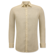 Linne Skjorta För Herr - Regular Fit - Casual Blanco - Beige