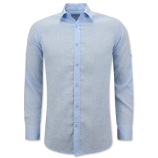 Linne Skjorta För Män - Regular Fit - Casual Blanco - Ljusblå