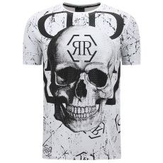 Skull - T-Shirt Med Rhinestone Vit