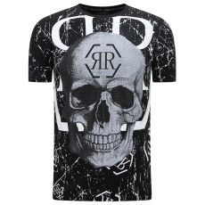 Skull - T-Shirt Med Rhinestone Svart