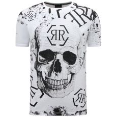 Skull - T-Shirt Med Rhinestone Vit