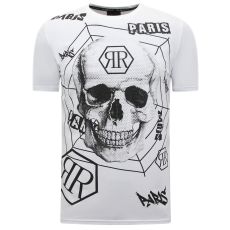 Skull - T-Shirt Med Rhinestone Vit