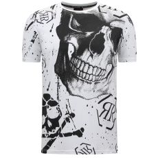 Skull - T-Shirt Med Rhinestone Vit