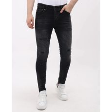 Slim Fit Ripped Jeans Herr Med Färgstänk - MM-S- - Svart