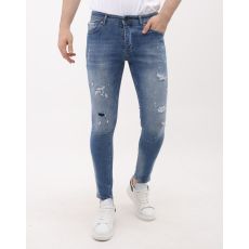 Rippade Jeans För Män Slim Fit Med Färgstänk - MM-S- - Blå