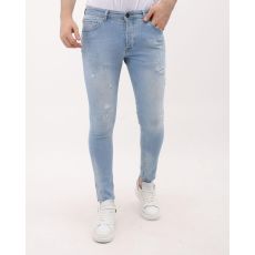 Slim Fit Stretch Jeans För Män Med Färg Och Hål - MM-S- - Blå