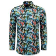 Herrblus Med Långa Ärmar - Herrskjorta Slim Fit - Blå