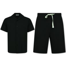Twinset - Ribbad Överdimensionerad Skjorta - Herr Sommarset - Tvådelat - Set I Set - Svart