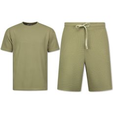 Herr Sommarset - Ribbad Oversized - Tvådelat Set - Twinset - Kombinationsset - F- - Brun