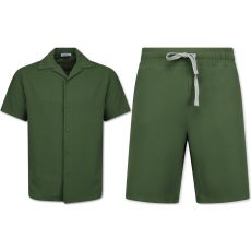 Twinset - Ribbad Överdimensionerad Skjorta - Sommarset Herr - Tvådelat Set - Set Med Dragkedja - F- - Grön