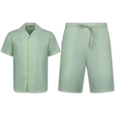 Twinset - Ribbad Överdimensionerad Skjorta - Sommarset Herr - Tvådelat Set - Set Med Dragkedja - F- - Beige