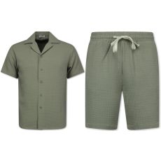 Ribbad Oversized Skjorta - Sommarset Herr - Tvådelat Set - Kombinationsset - MG- - Grå