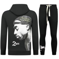 Tupac Träningsdräkt Med Hoodie - Pac Joggingdräkt Med Hoodie Herr - Hemmadräkt Herr Vuxna - Svart